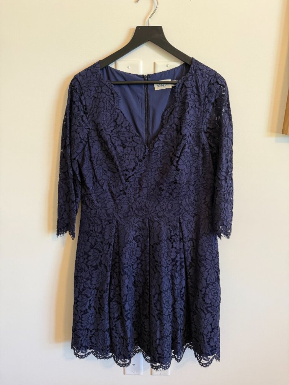 Eliza J Navy Floral Lace Fit-and-Flare Dress — Size 14